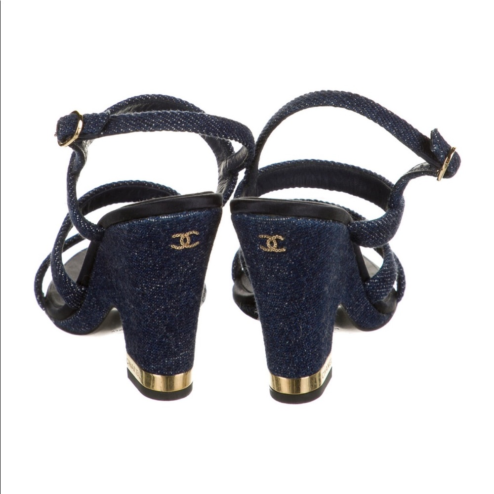 Chanel denim wedge with gold